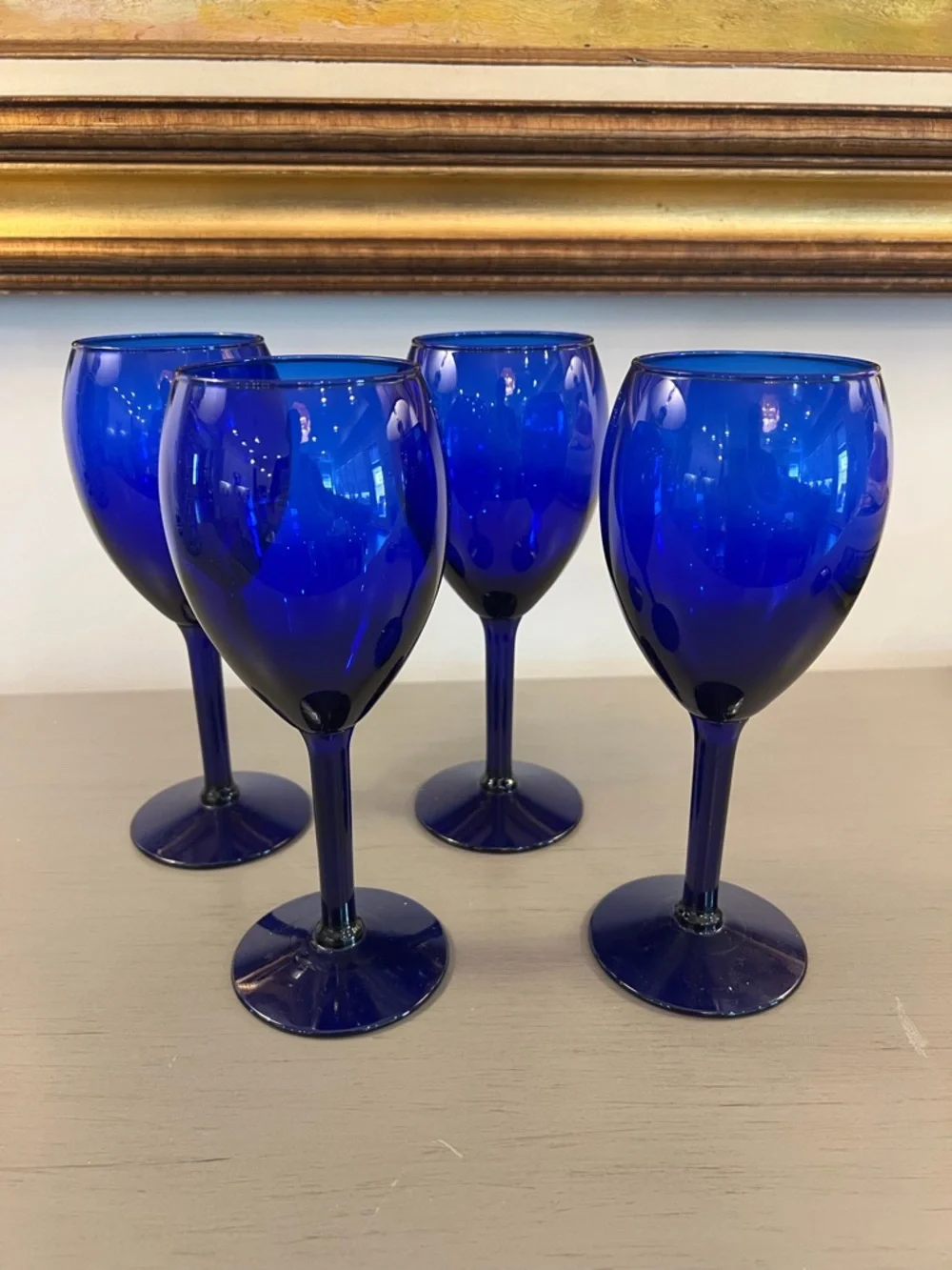 Pier 1 Wine Glasses Solid Cobalt Blue  Set Of 4 Teardrop Shape 10oz Vintage